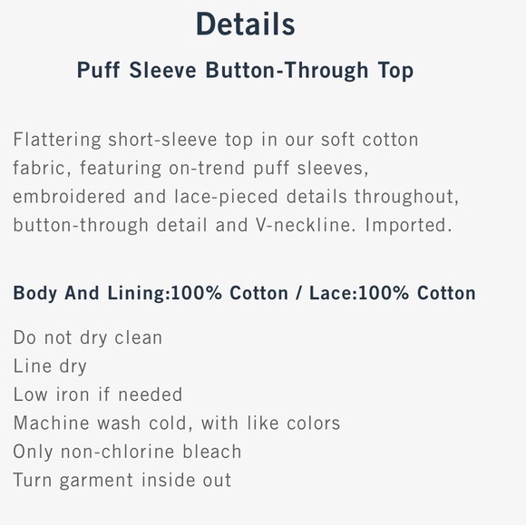 A&F Puff Sleeve Button-Through Top - Picture 7 of 8